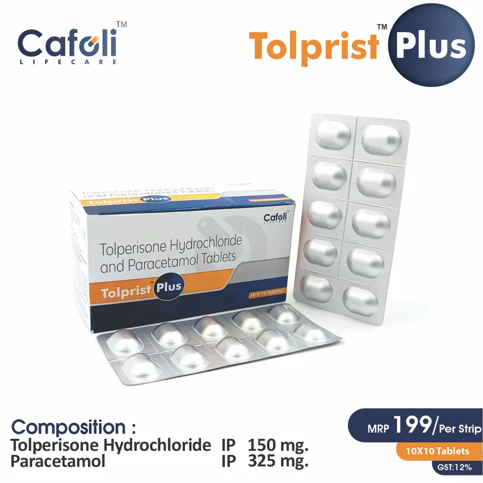 Tolperisone 150mg + Paracetamol 325mg Tablet at best price in PCD Pharma Franchise for Pain and Inflammation Relief.